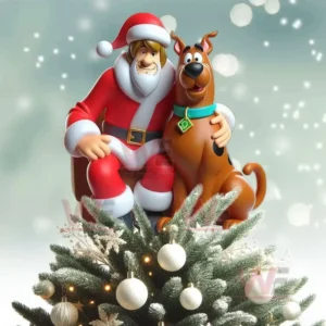 Scooby Doo Christmas Tree Topper 9 Scooby Doo and Shaggy in Santa costume sitting atop a decorated Christmas tree in a snowy scene!