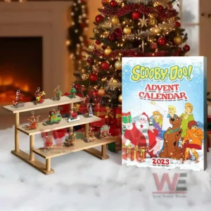 Alt text: A Scooby-Doo Advent Calendar with figurines displayed under a Christmas tree, creating a festive holiday scene.