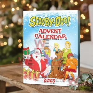 Scooby Doo x Christmas Advent Calendar 7 Alt text: The Scooby-Doo Advent Calendar placed on a table, with holiday decorations in the background.