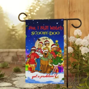 Scooby Doo x Christmas Garden Flag 6 Garden flag featuring Scooby-Doo and friends in Santa hats with a Christmas tree and presents, with text