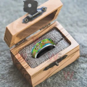 Scooby Doo x Christmas Silver Tungsten Rings 7 Silver ring with cartoon themed band inside an open wooden gift box!