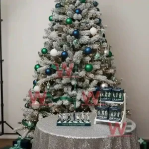Seattle Seahawks The Seahwks Ornament 3 Alt text: A Seattle Seahawks-themed Christmas tree decorated with team colors, with player figurines displayed on a table below.
