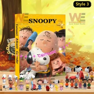 Snoopy Advent Calendar 7 A warm Snoopy themed Advent calendar showing the characters hugging and smiling with collectible figures placed below.