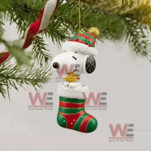 SNOOPY CHRISTMAS TREE TOPPER WITH ORNAMENT 14 Snoopy ornament on a red doghouse decorated with Christmas lights!