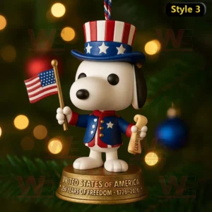 Snoopy United States Armed Forces 250th Anniversary Ornament 8 Snoopy Uncle Sam ornament celebrating 250 years of American freedom with flag and scroll.