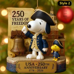 Snoopy and Woodstock colonial style ornament celebrating 250 years of American independence.