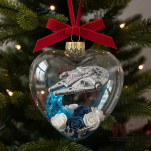 Star Wars Stormtrooper Darth Vader Heart Ornament 12 Heart ornament featuring a spaceship displayed above decorative roses and symbols!