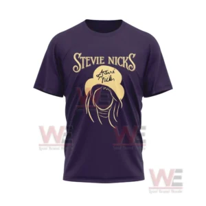 Purple tshirt front with gold stylized text and a minimalist gold outline portrait!