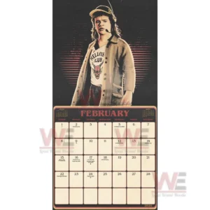 Stranger Things 2026 Wall Calendar 22 Young character in cap above a February calendar grid.