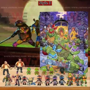 A Teenage Mutant Ninja Turtles Advent calendar designed with action-packed artwork and detailed mini figures arranged below.