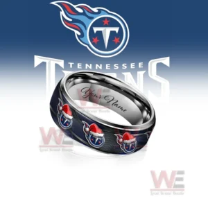 Customizable silver ring with dark blue festive emblem pattern before a team logo background!
