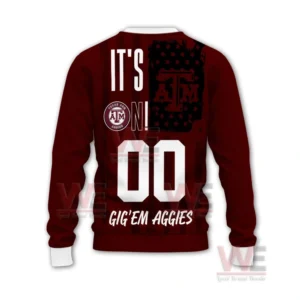 Texas A&M Aggies Gig'em Aggies Christmas Sweater 6 Back of a Texas A&M Aggies Christmas sweater showing the custom number