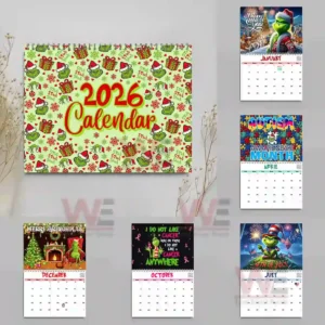 The Grinch 2026 Feminist Wall Calendar 15 2026 wall calendar set showing cover and multiple themed monthly pages!