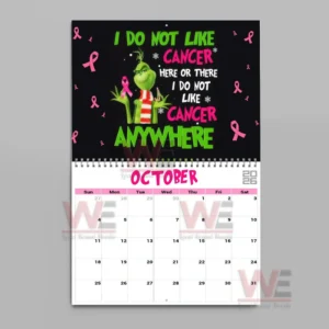 The Grinch 2026 Feminist Wall Calendar 17 February 2026 calendar page with Valentine themed green character and heart decorations!
