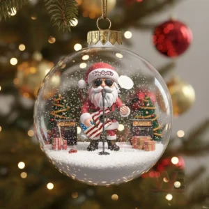 Toby Keith Christmas Ornament 10 A festive ornament featuring a Santa styled Toby Keith character performing on a snowy platform inside a clear globe!