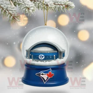 Blue Jays stadium snow globe ornament with team logo and snowy scene.
