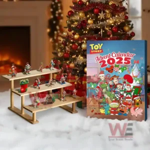 Alt text: A Toy Story Advent Calendar displayed with collectible figurines and Christmas decorations.