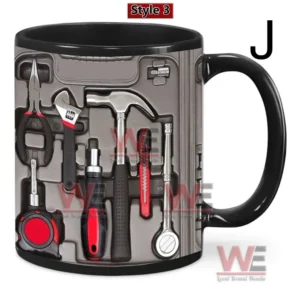 A mug with red and black mechanic tools printed in a tool tray arrangement!