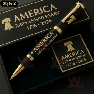 United States 250 Years of Freedom Commemorative Pen 7 A black commemorative pen for the United States 250th Anniversary in a black box with gold accents.