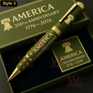 United States 250 Years of Freedom Commemorative Pen 8 A green commemorative pen for the United States 250th Anniversary with gold accents and stars, in a matching green box.