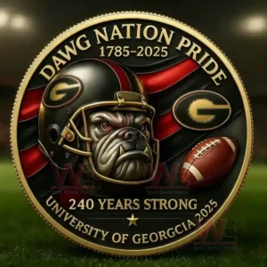 University of Georgia 240th anniversary coin with bulldog helmet design and football themed background!
