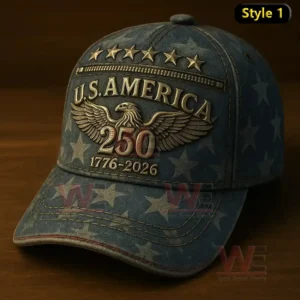 A cap celebrating 250 years of U.S. history, featuring an eagle and stars with the text "U.S. AMERICA 250" and "1776-2026."