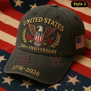 A commemorative cap with the eagle emblem, roses, and the text 