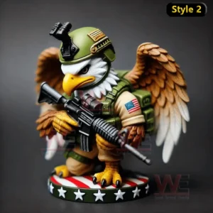 US Armed Eagle Vinyl Figure 5 Bald eagle soldier figure with combat helmet and rifle standing on a round base decorated with stars!