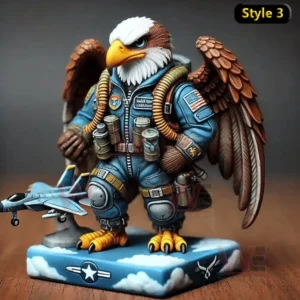 US Armed Eagle Vinyl Figure 6 Bald eagle Air Force pilot figure in flight suit with jet model on a blue cloud themed base!