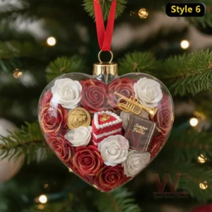 Alt text: U.S. Marine Corps ornament with a trumpet, book, and roses.