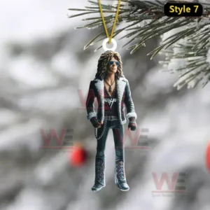 Van Halen Christmas Ornament 7 Black jacket rock musician ornament with chain belt and casual pose for Christmas tree decoration!
