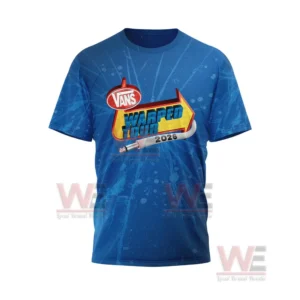 A blue Vans Warped Tour 2026 shirt with a large front tour logo!