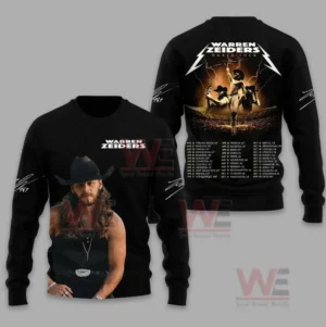 Black sweater with portrait front graphic and lightning themed tour back design with dates!
