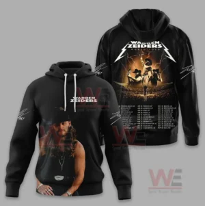 Black hoodie with front portrait graphic and lightning themed world tour back design!