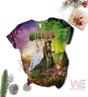 Wicked For Good Together We are Unlimited Pajamas set 7 A colorful pajama shirt with two characters in a fantasy forest scene and bold themed lettering!