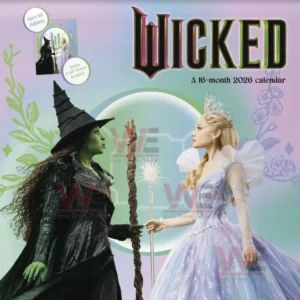 Two magical characters facing each other on a pastel themed calendar cover.