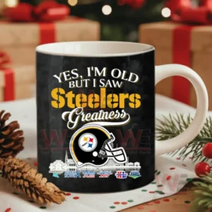 Dark themed mug with football team graphics displayed on a Christmas styled table!