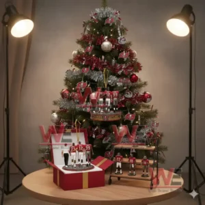Tampa Bay Buccaneers figurines of Brooks, Brady, and Sapp under a Christmas tree with the message, "YES, I'M OLD BUT I SAW BUCCANEERS GREATNESS."