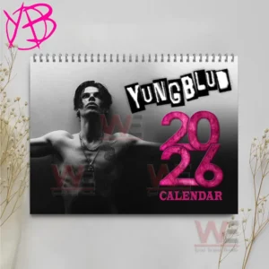 Yungblud 2026 wall calendar cover with black and white portrait and pink title!