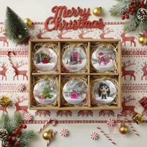YUNGBLUD Christmas Ornament 2025 9 A gift box filled with six Yungblud themed Christmas ornaments displayed with festive holiday decor!