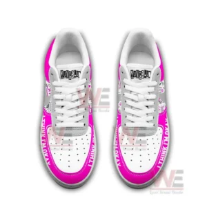 Yungblud I Think Im Okay Air Force 1 Shoes 10 Top view of pink and gray sneakers with patterned panels and visible text details.