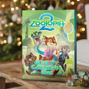 Zootopia Advent Calendar 6 Alt text: A close-up of the Zootopia 2 Advent Calendar with characters in holiday-themed outfits.