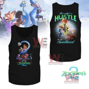 Zootopia Its Called a Hustle 3D Shirt 8 Black tank top with Zootopia characters on the front and a hustle themed fox and rabbit scene on the back!