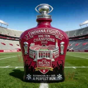 A bottle with Indiana championship designs positioned on a football field!