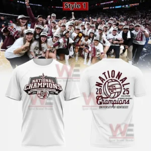 White womens volleyball championship t shirt featuring national title artwork team pride and a celebratory victory atmosphere!