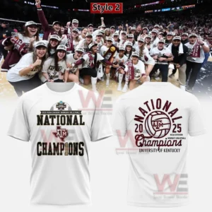 White national champions womens volleyball t shirt with bold text and championship inspired design elements!