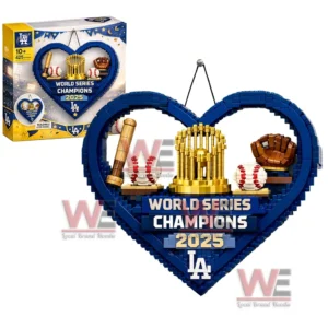 Blue heart shaped baseball championship building block ornament with trophy bat ball glove and display box!