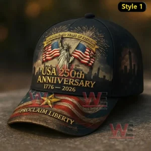 Black patriotic baseball cap with Statue of Liberty American flags fireworks and anniversary celebration artwork!