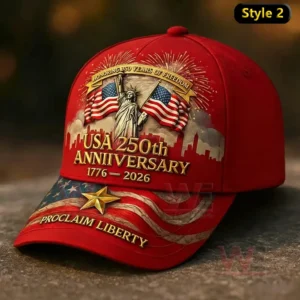 250th Anniversary of American Independence Cap Hat 6 Red patriotic baseball cap with Statue of Liberty American flags fireworks and independence celebration design!