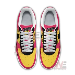 5 Seconds of Summer Everyone's a Star Air Force 1 Shoes 6 Top view of a pair of custom sneakers with white laces yellow front panels red borders and graphic text details!